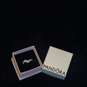 Pandora Silver Sparkling Wave Ring